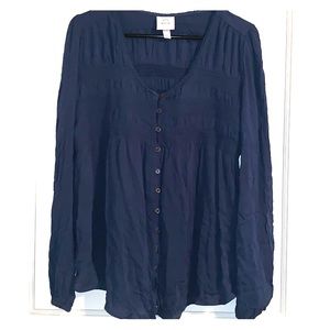 Knox Rose Teal Long Sleeve Blouse L